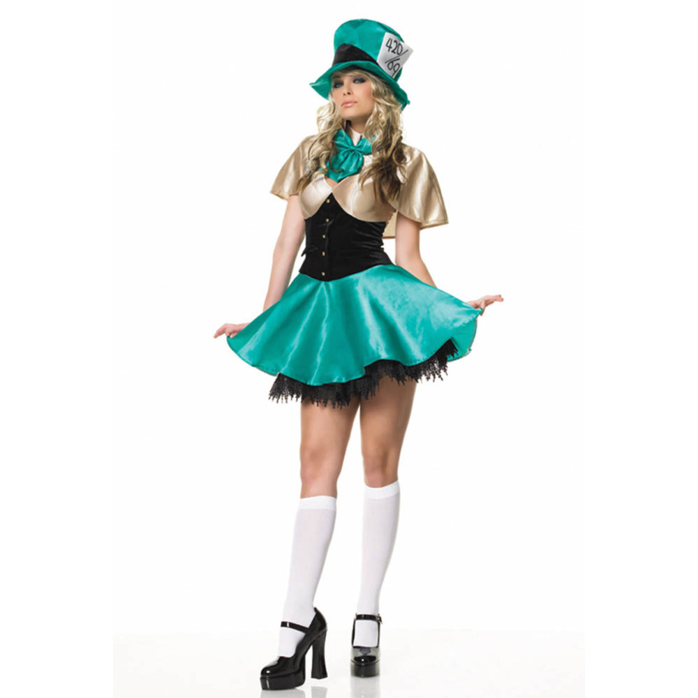 Leg Avenue‎ Small Tea Party Halloween Costume Mad Hatter Costume Dress Hat Cape